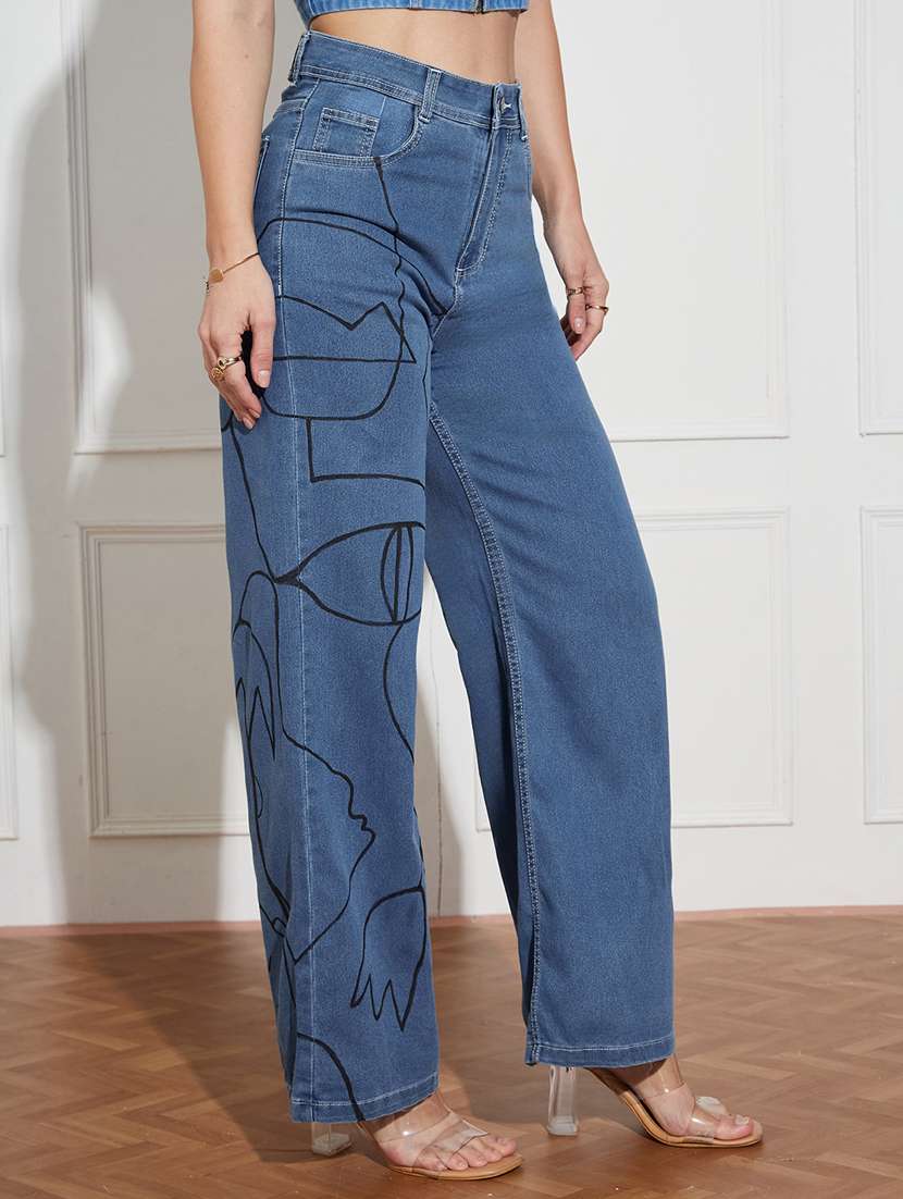 Women Printed High Rise Wide Leg Jeans - 22402769 -  Standard Image - 2