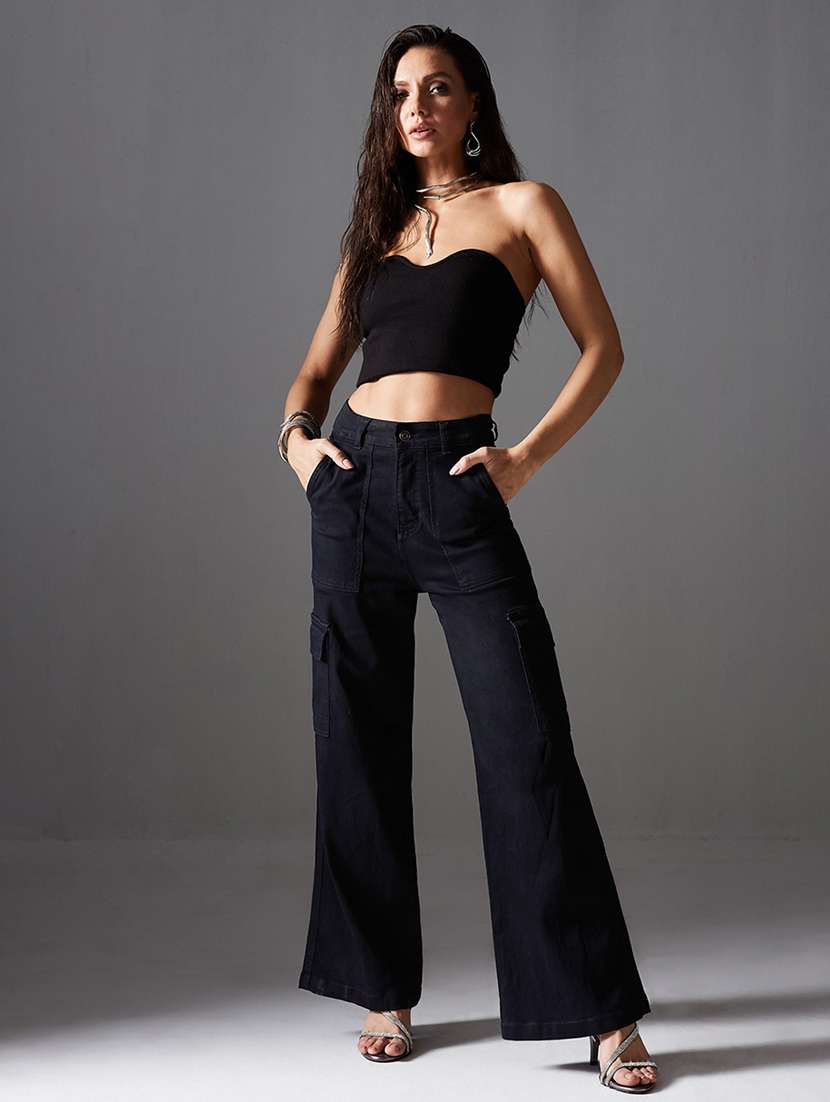 women solid high rise denim cargo - 22402794 -  Standard Image - 2