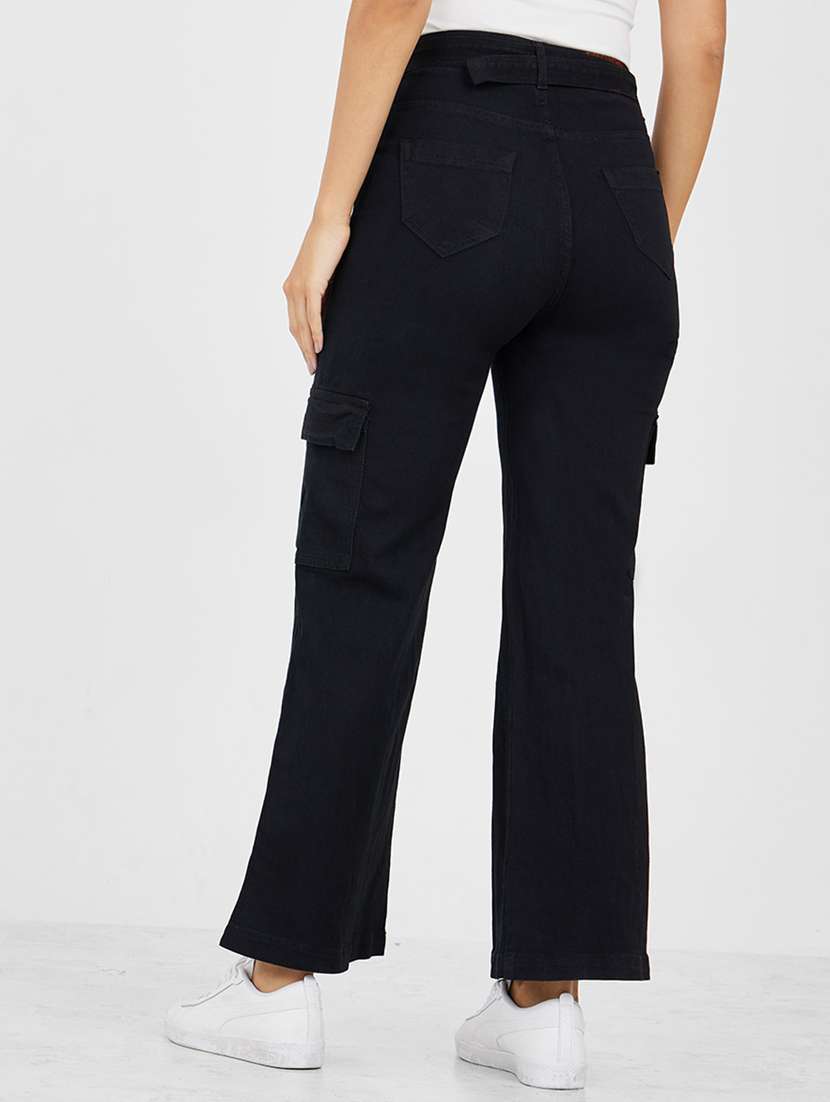women solid high rise denim cargo - 22402799 -  Standard Image - 2