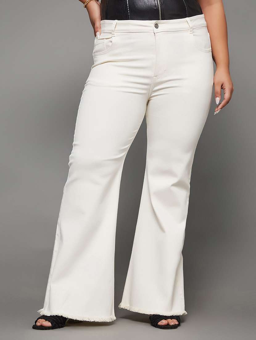 women solid high rise bootcut jean