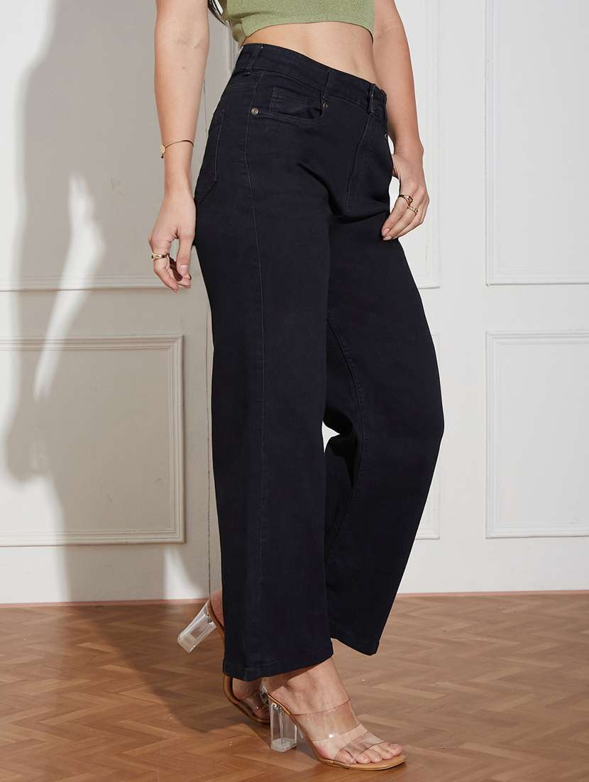 women solid high rise wide leg jeans - 22402856 -  Standard Image - 2
