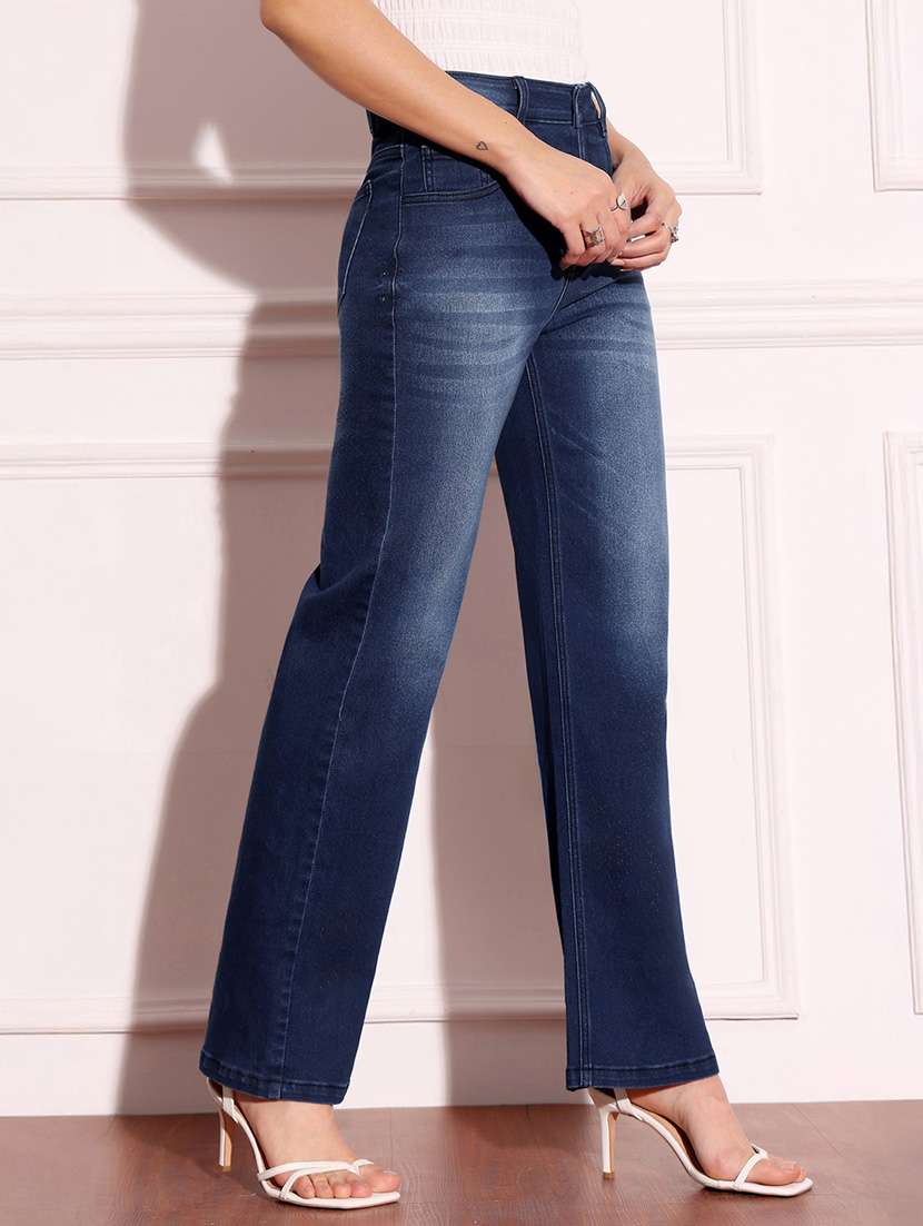 women solid high rise straight jeans - 22402865 -  Standard Image - 2