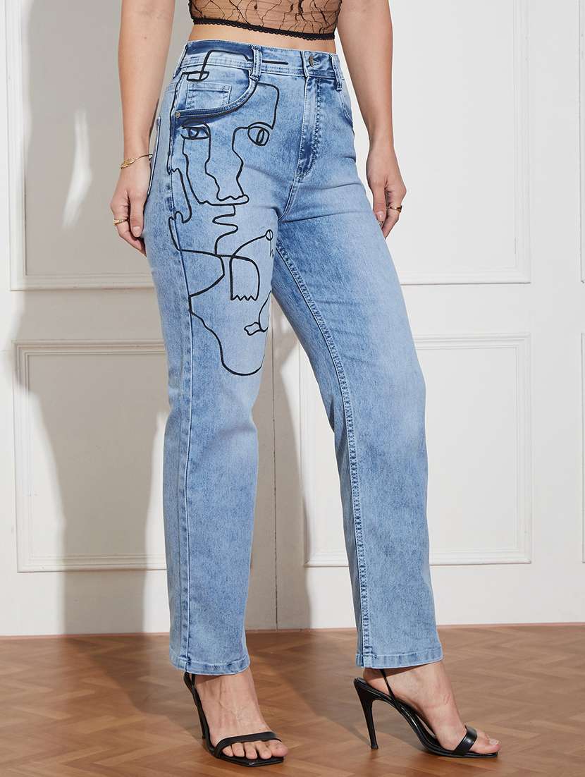 women printed high rise straight jeans - 22402879 -  Standard Image - 2