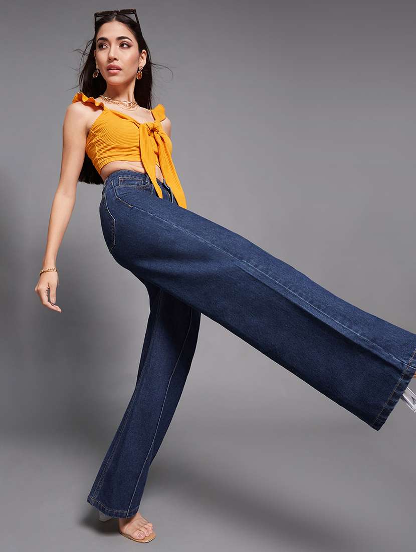 women solid high rise wide leg jeans - 22402880 -  Standard Image - 2