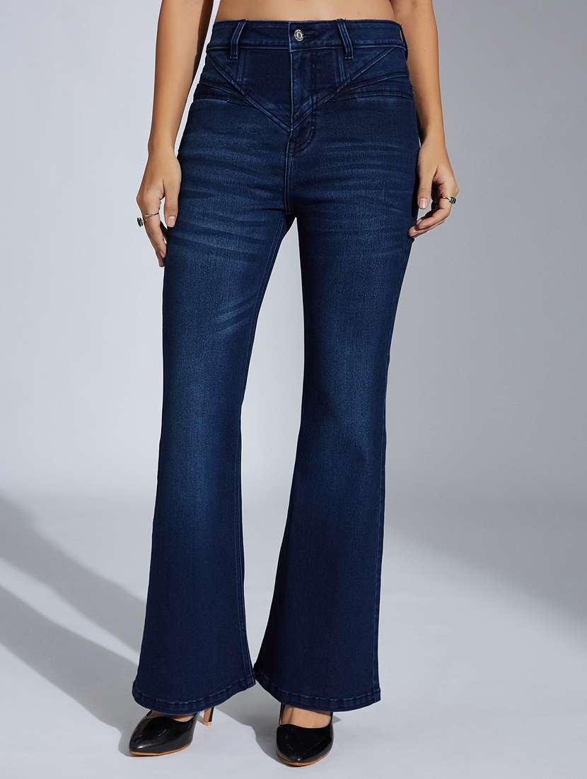 women solid high rise bootcut jean