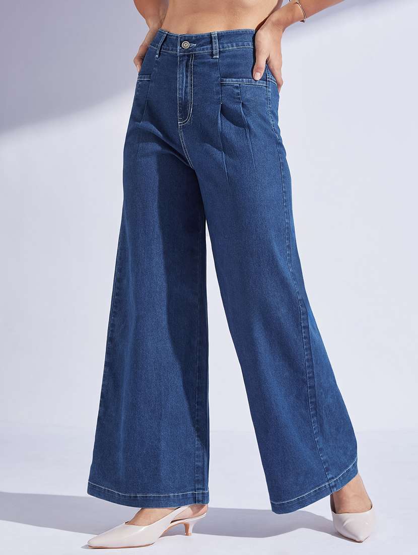 women solid high rise wide leg jeans - 22402907 -  Standard Image - 2