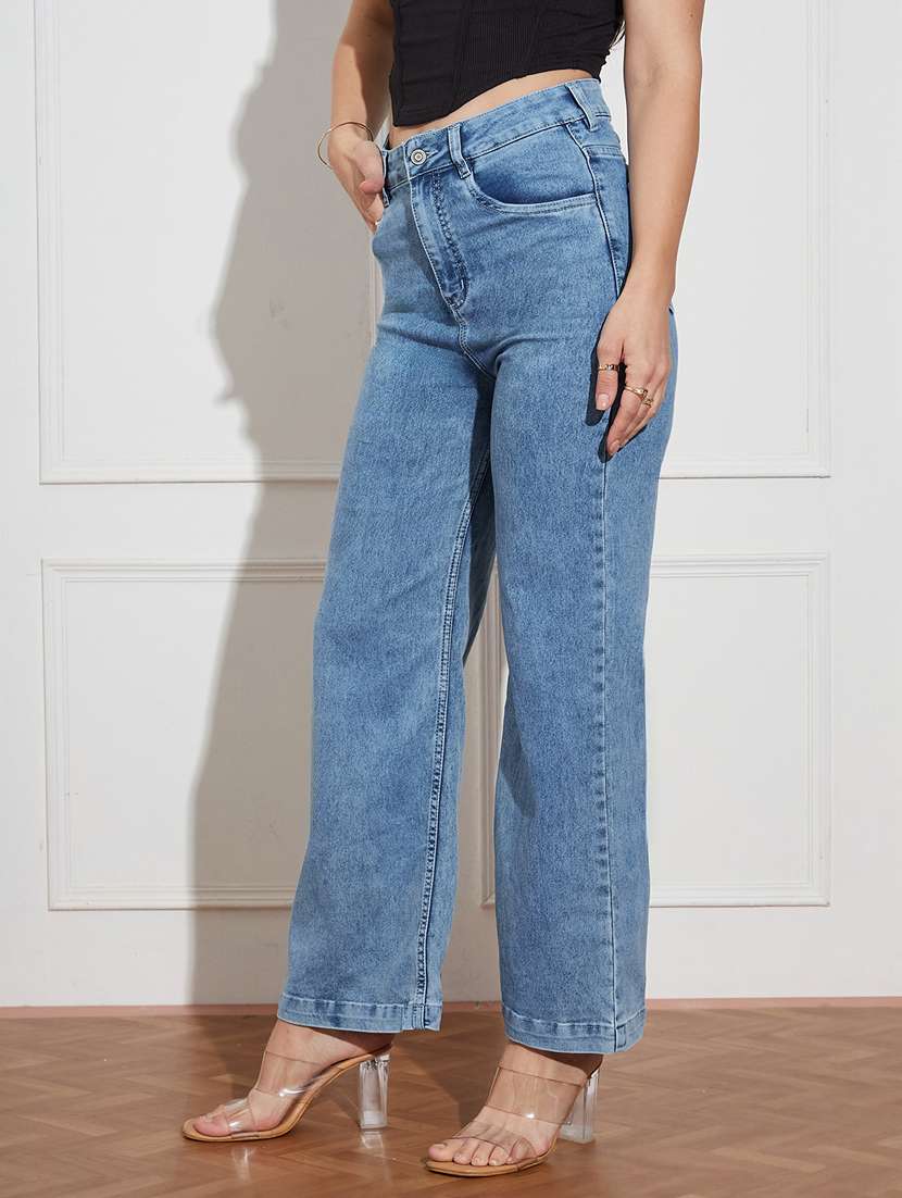 women solid high rise wide leg jeans - 22402916 -  Standard Image - 2