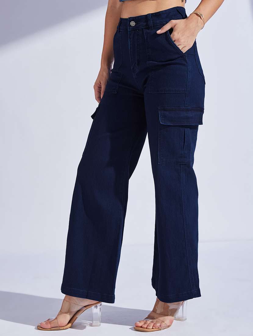women solid high rise denim cargo - 22402923 -  Standard Image - 2