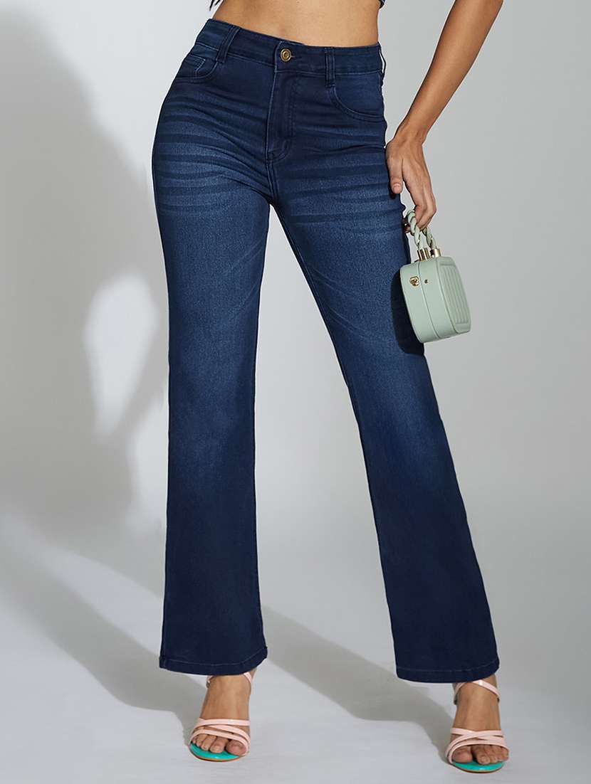 women solid high rise bootcut jean