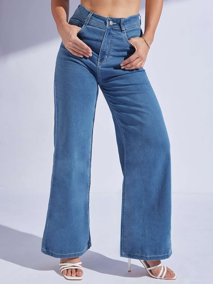 women solid high rise wide leg jeans - 22402932 -  Standard Image - 2