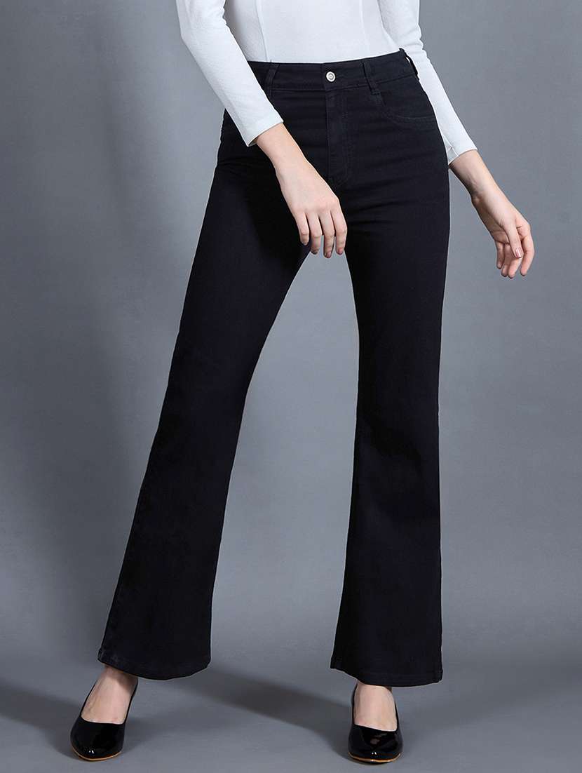 women solid high rise bootcut jean