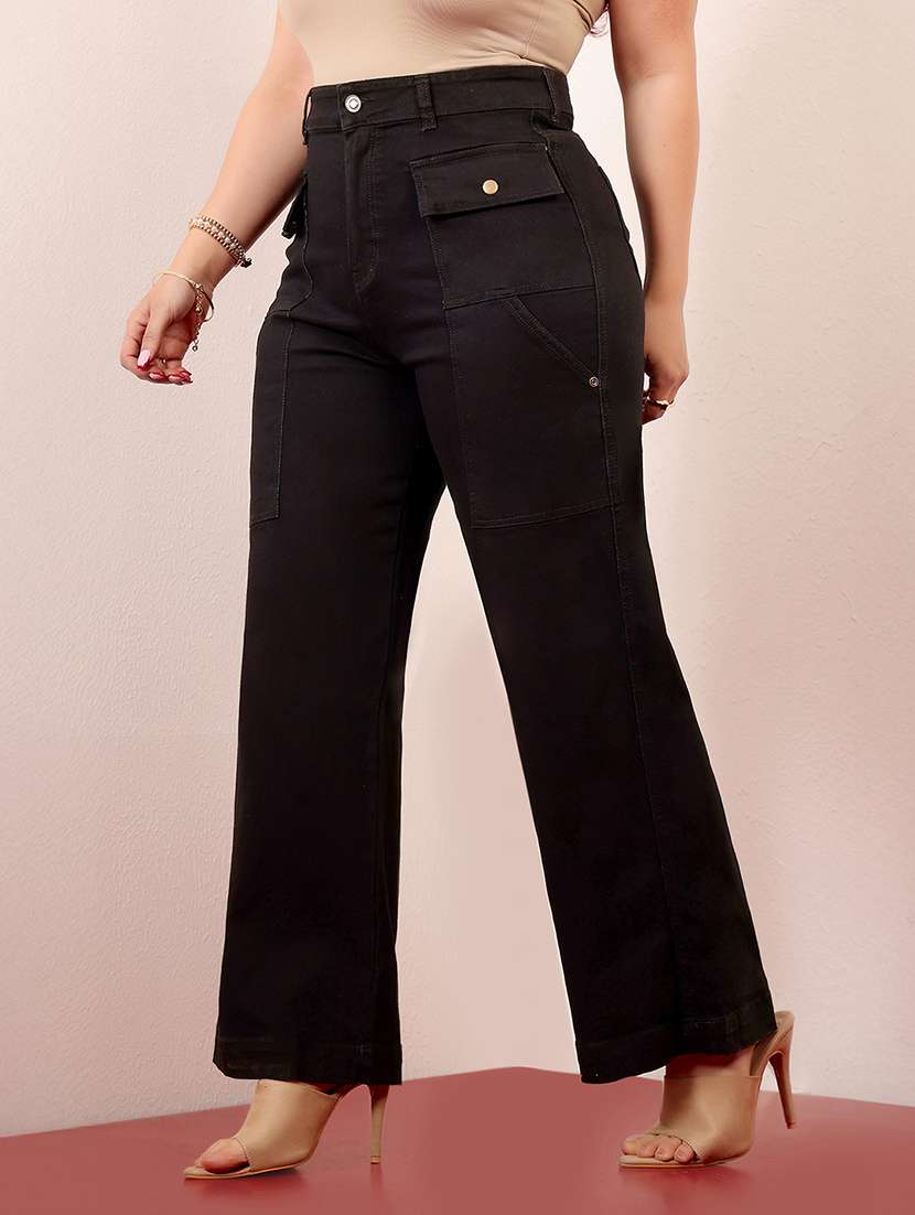 women solid high rise wide leg jeans - 22402960 -  Standard Image - 2