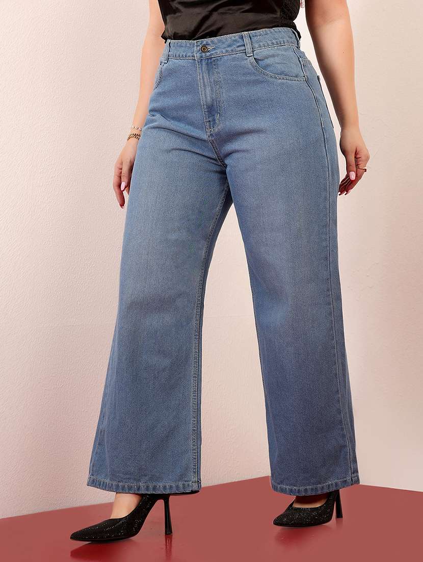 women solid high rise wide leg jeans - 22403003 -  Standard Image - 2