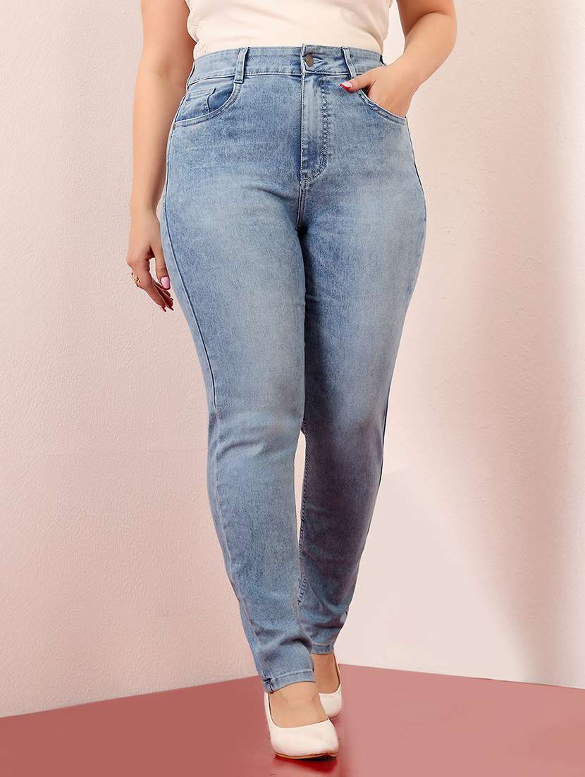women solid high rise slim fit jean