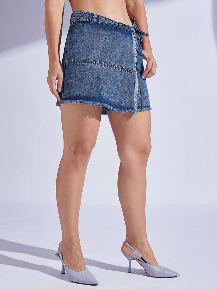 women solid high rise denim skorts - 22403125 -  Standard Image - 2