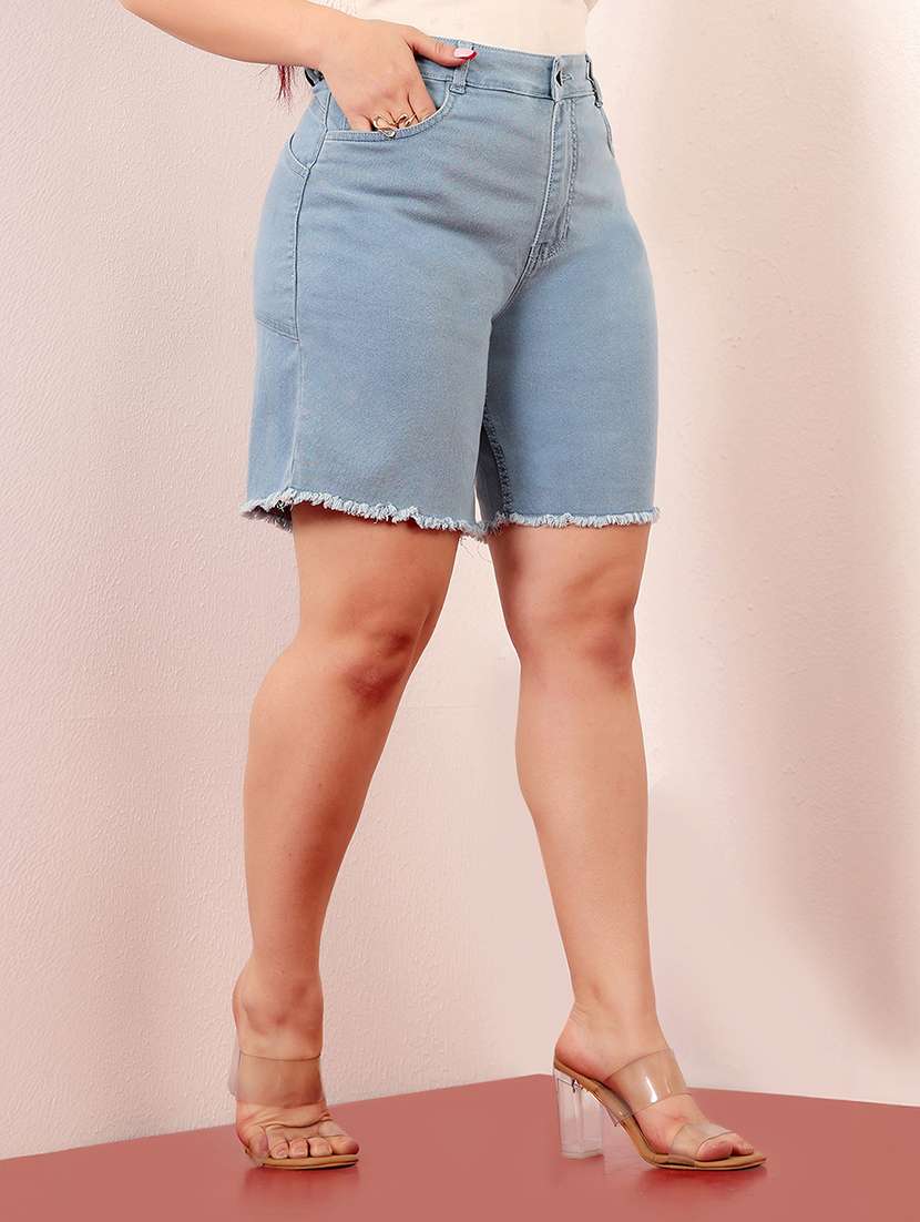 women solid high rise denim short - 22403126 -  Standard Image - 2