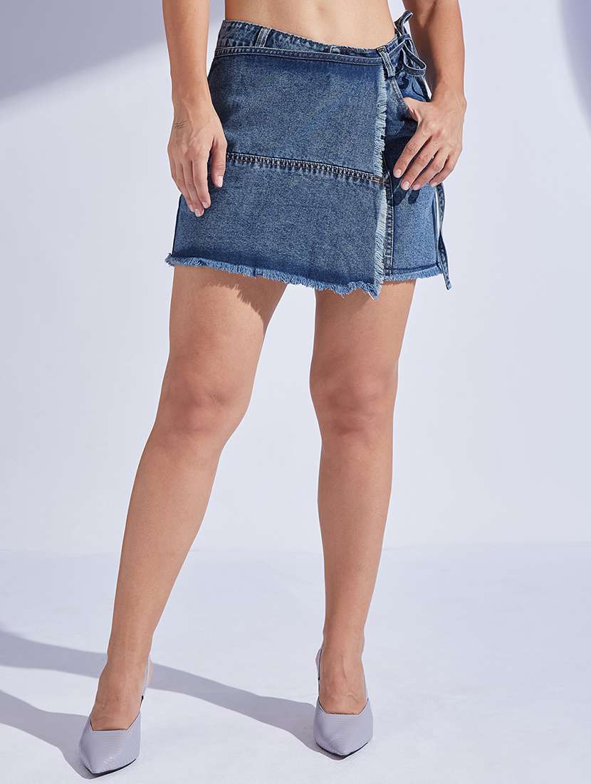women high rise denim skorts - 22403157 -  Standard Image - 2