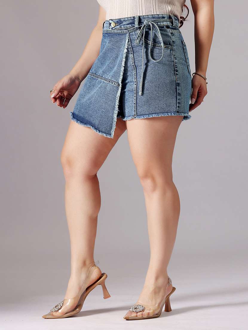 women solid high rise skorts