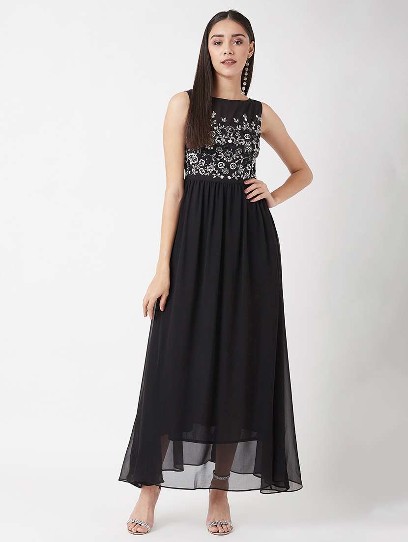 women embellished sleeveless fit & flare dress