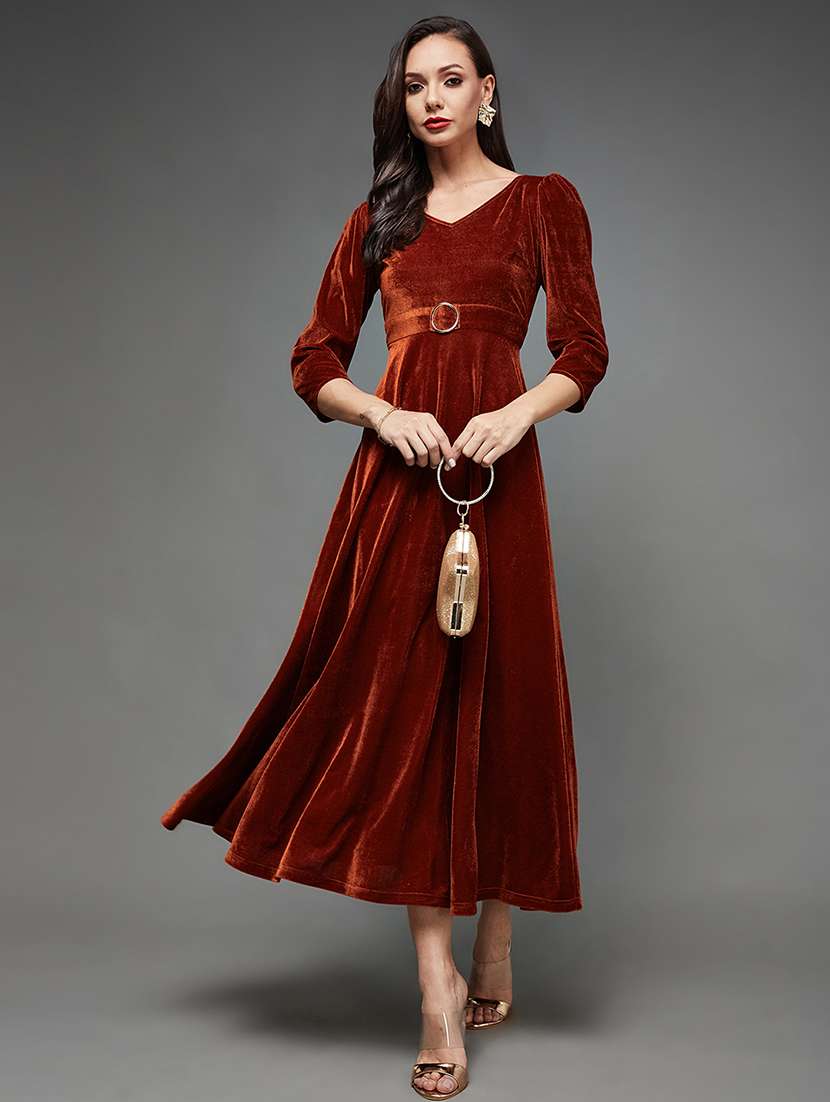 women soldi puff sleeve fit & flare dress