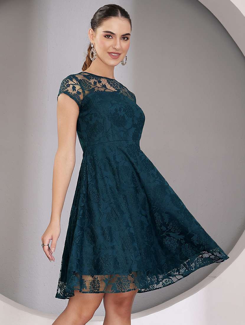 women self designed short sleeve lace fit & flare dress - 22403195 -  Standard Image - 2