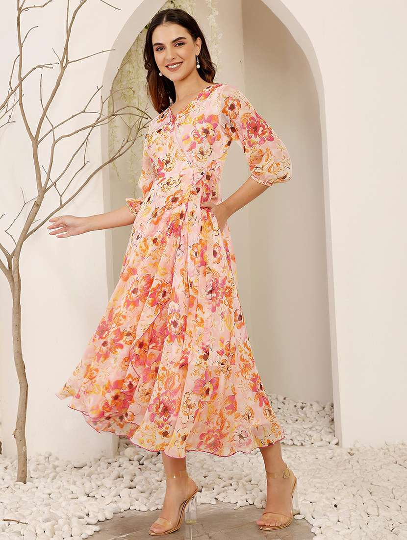 women floral print puff sleeve fit & flare dress - 22403200 -  Standard Image - 2