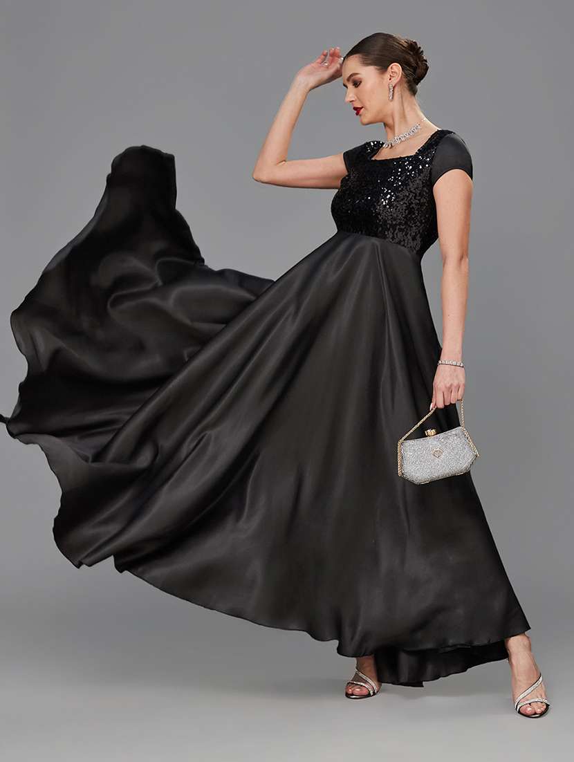 women sequined short sleeve fit & flare dress