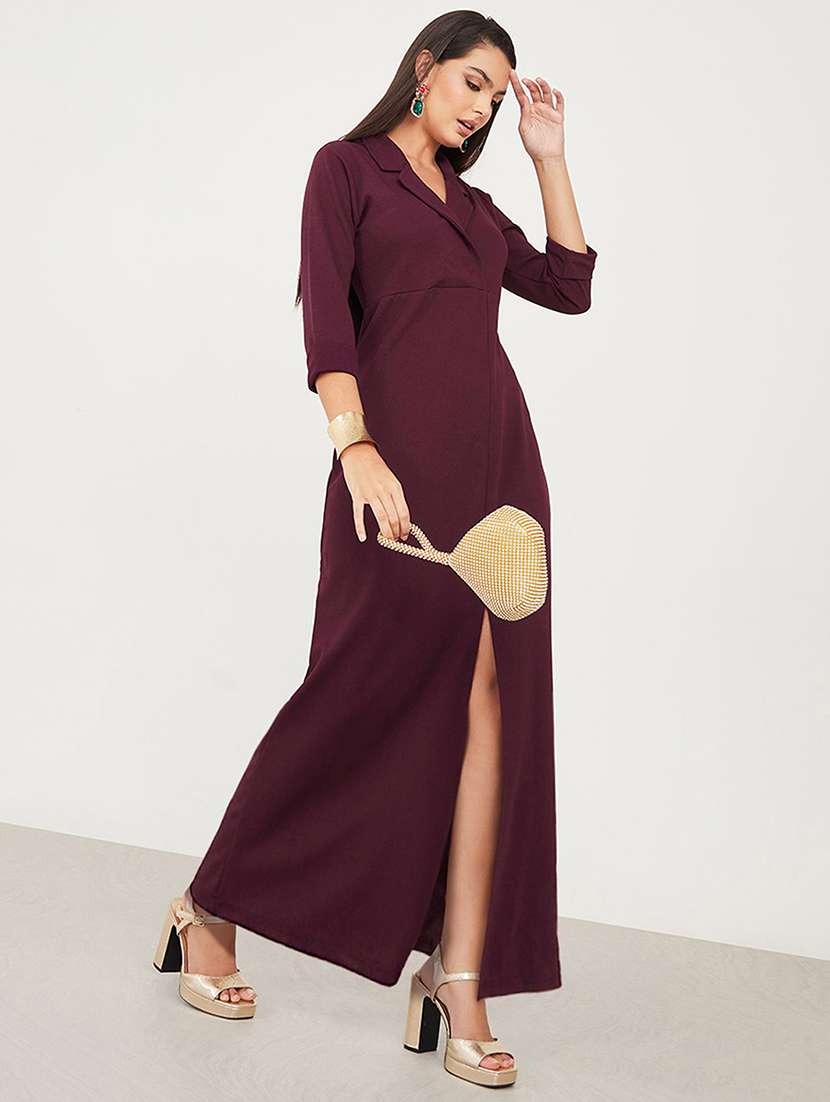 women solid three quarter sleeve a-line dress
