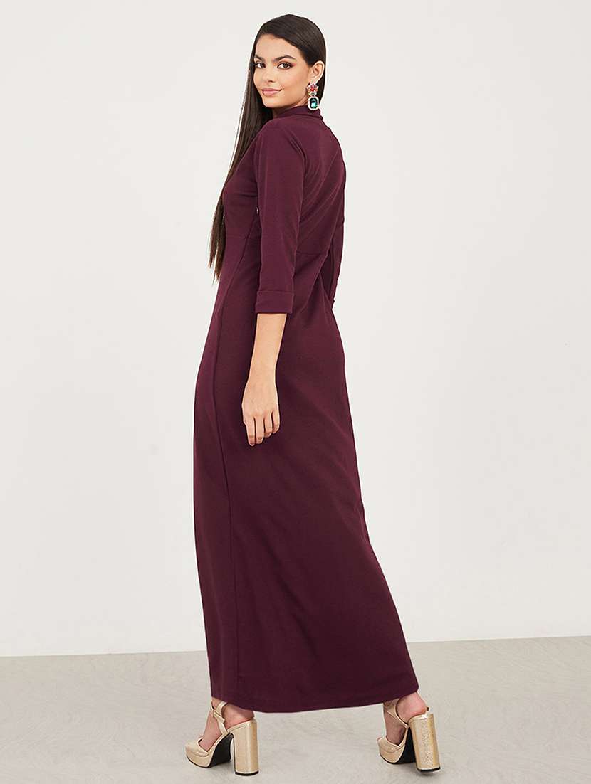 women solid three quarter sleeve a-line dress - 22403205 -  Standard Image - 2