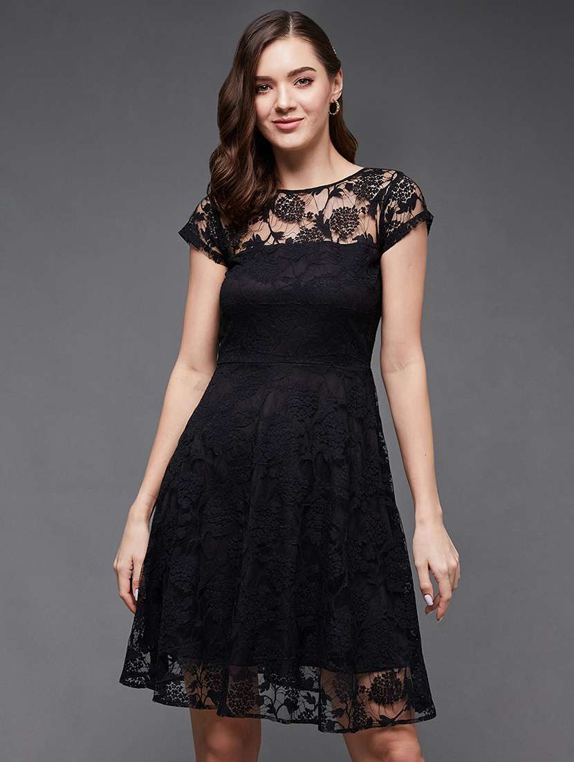 women self designed lace fit & flare dress - 22403212 -  Standard Image - 2
