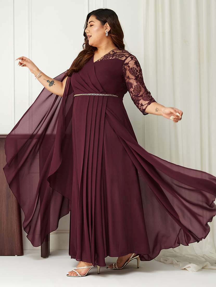 women plus size solid drape flared dress - 22403220 -  Standard Image - 2