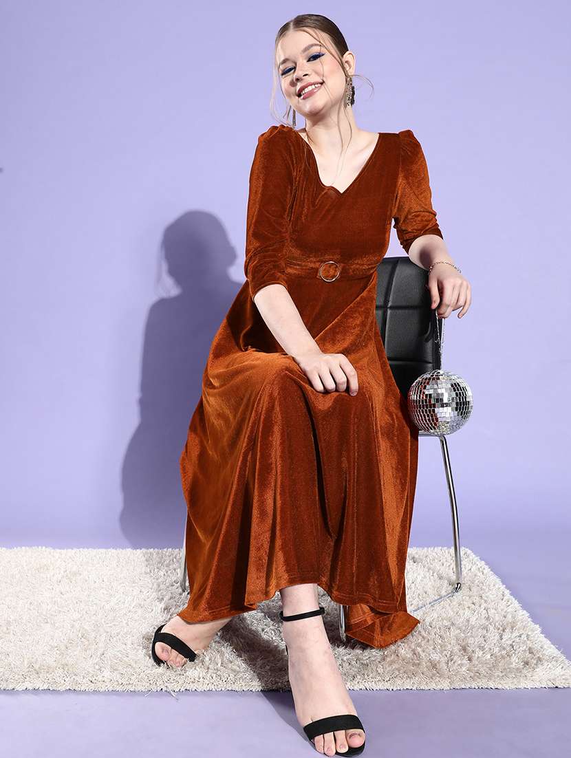 women solid puff sleeve fit & flare dress