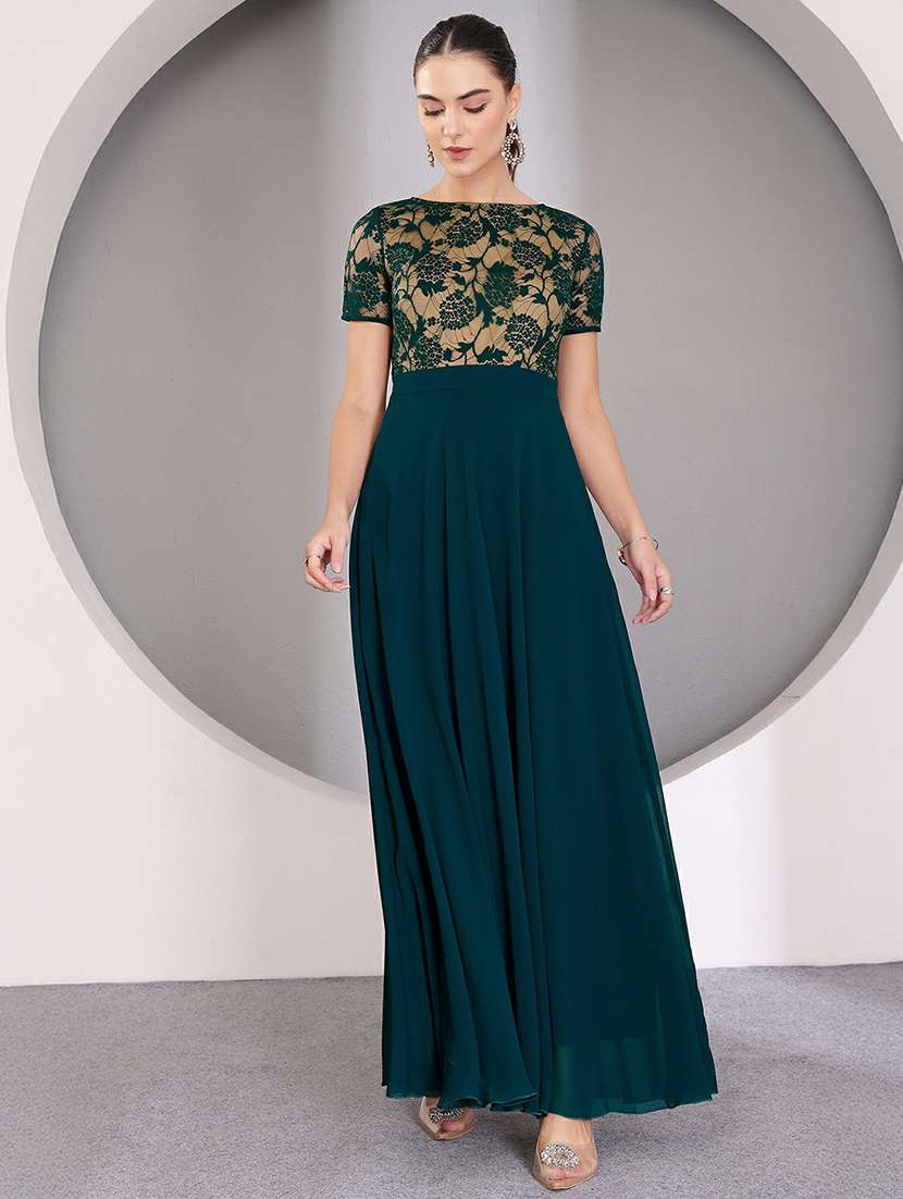 women self designed short sleeve lace fit & flare dress