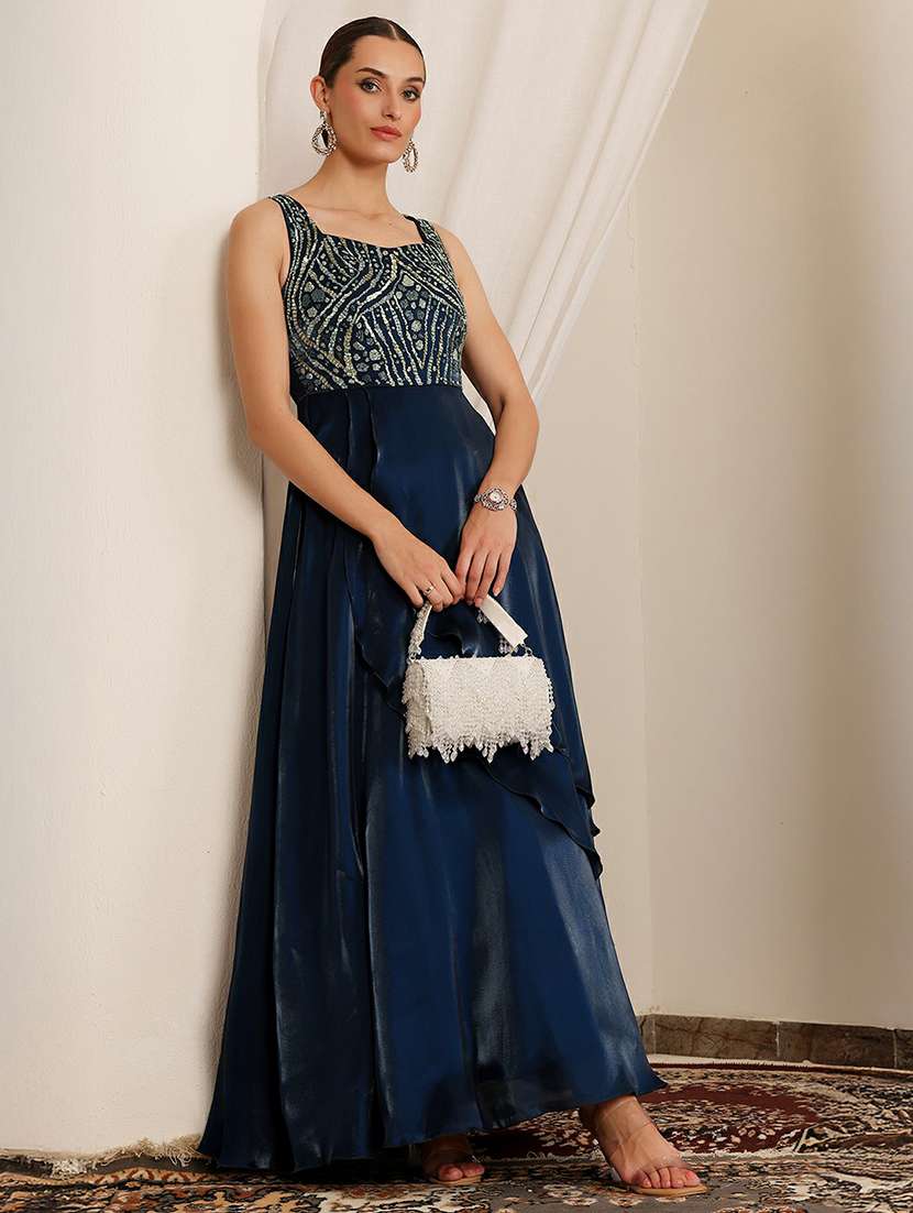 women embellished sleeveless fit & flare dress