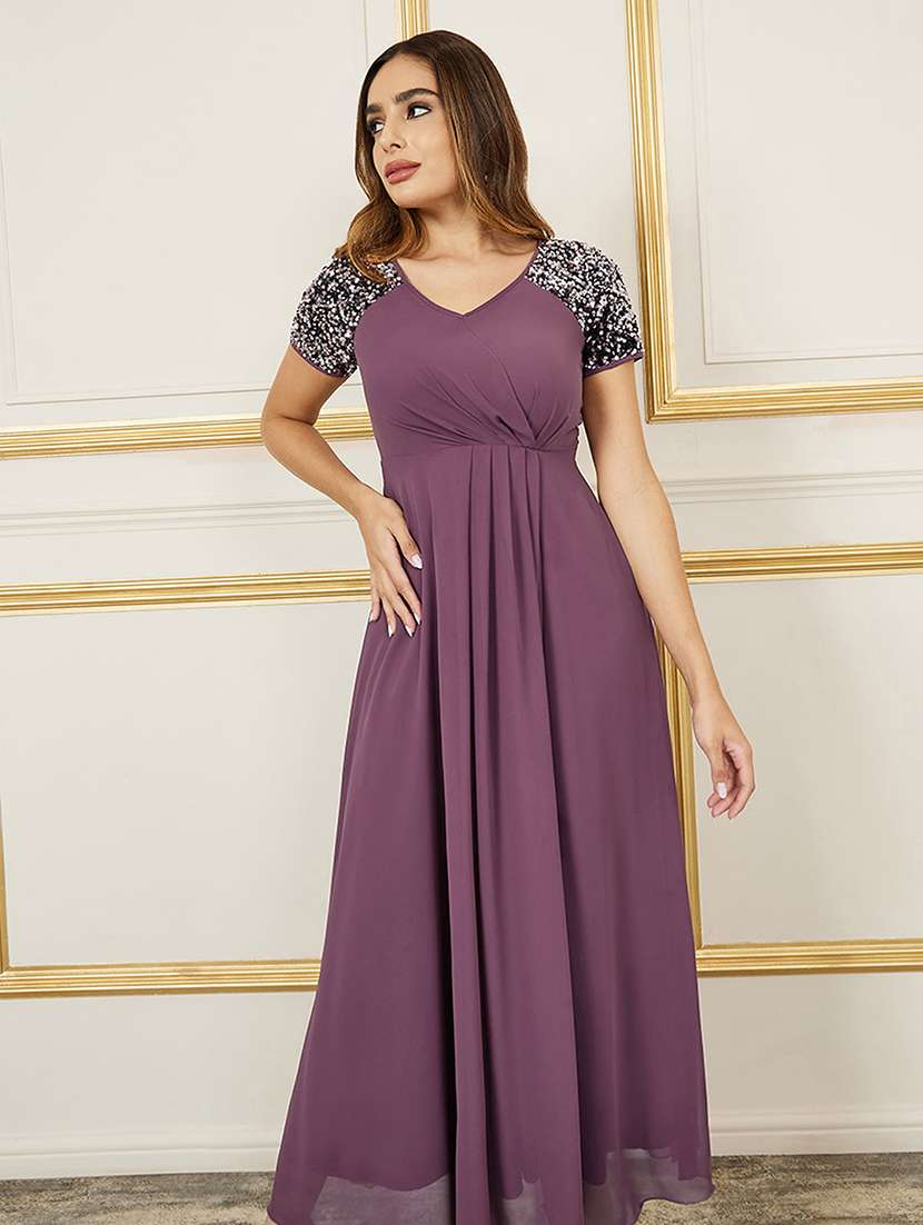 women sequined short sleeve fit & flare dress - 22403228 -  Standard Image - 2