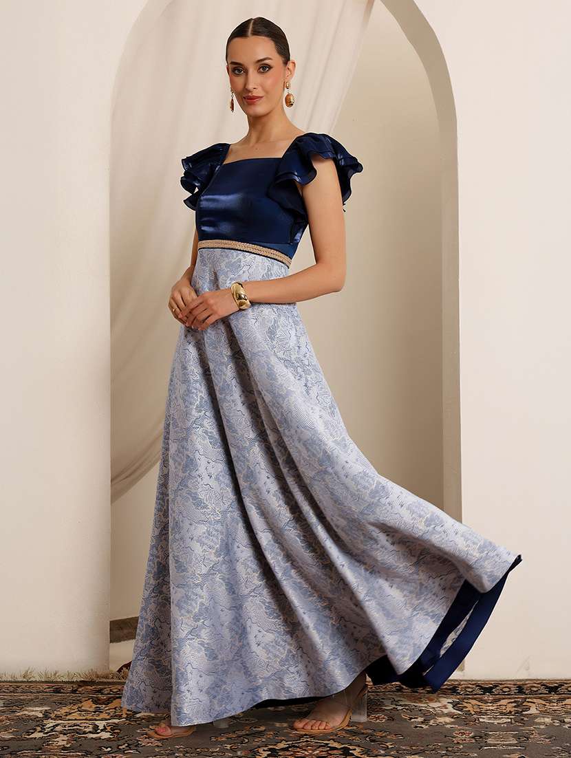 women printed ruffle sleeve fit & flare dress - 22403236 -  Standard Image - 2