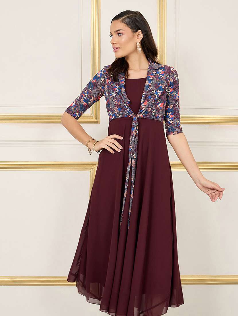 women printed three quarter sleeve fit & flare dress - 22403237 -  Standard Image - 2