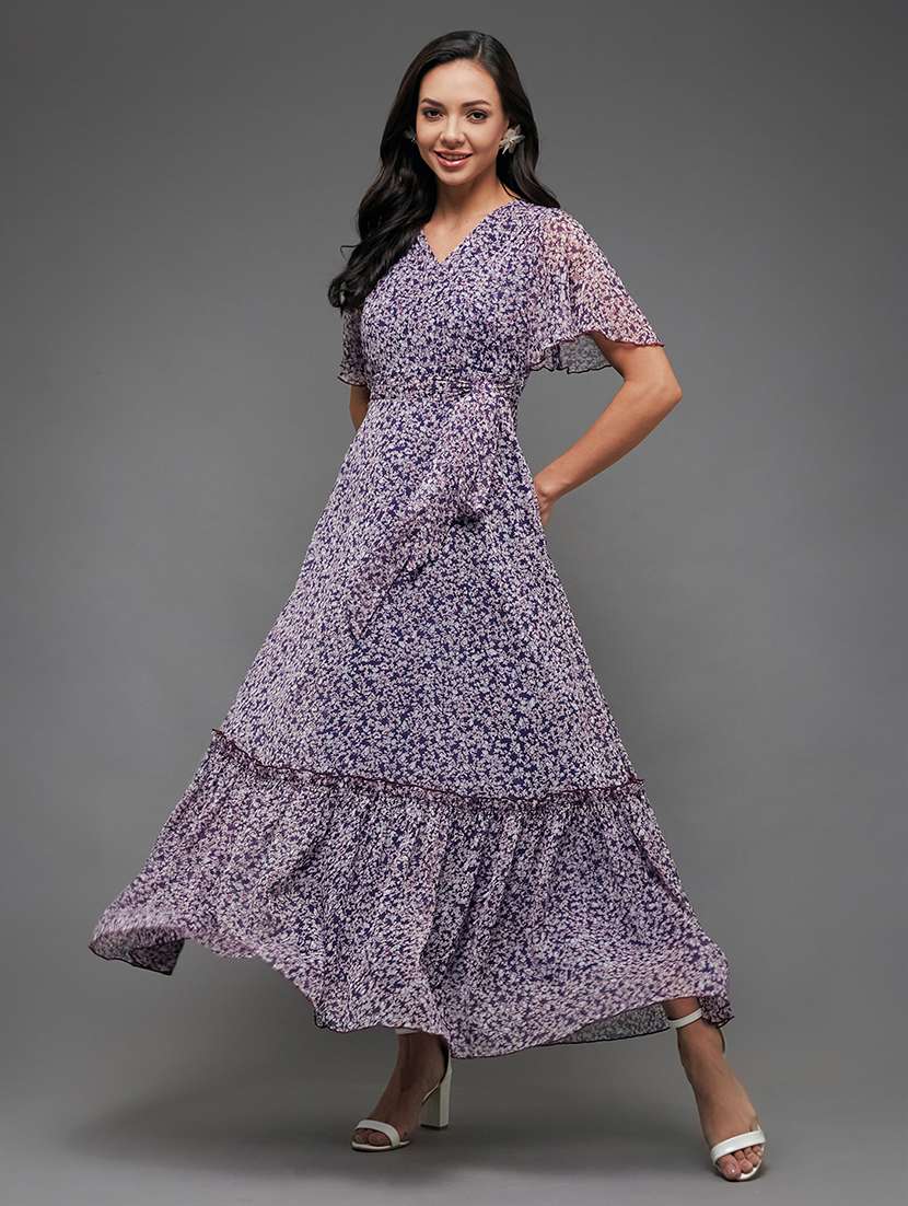 women floral print flared sleeve tiered dress - 22403245 -  Standard Image - 2
