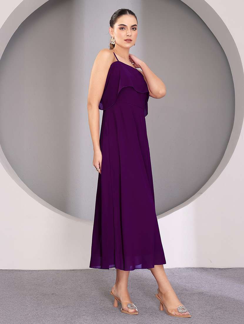 women solid shoulder strap fit & flare dress - 22403248 -  Standard Image - 2