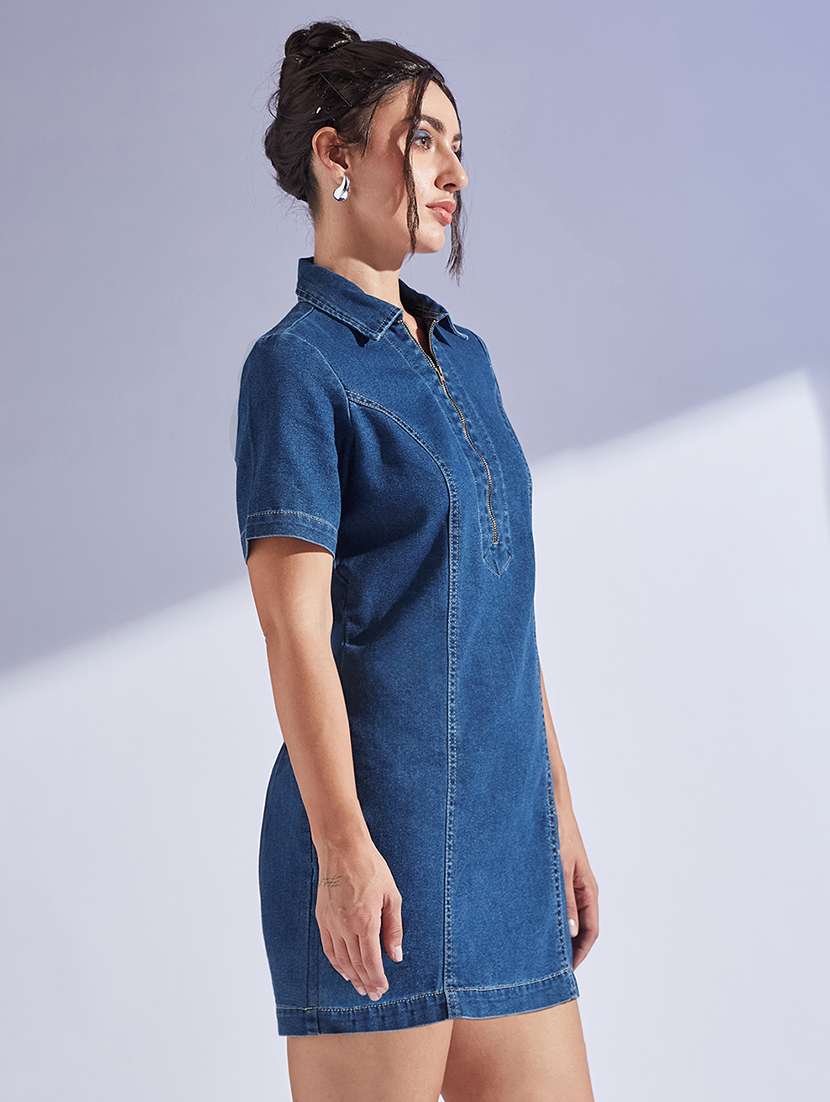 women solid collared short sleeve sheath dress - 22403250 -  Standard Image - 2