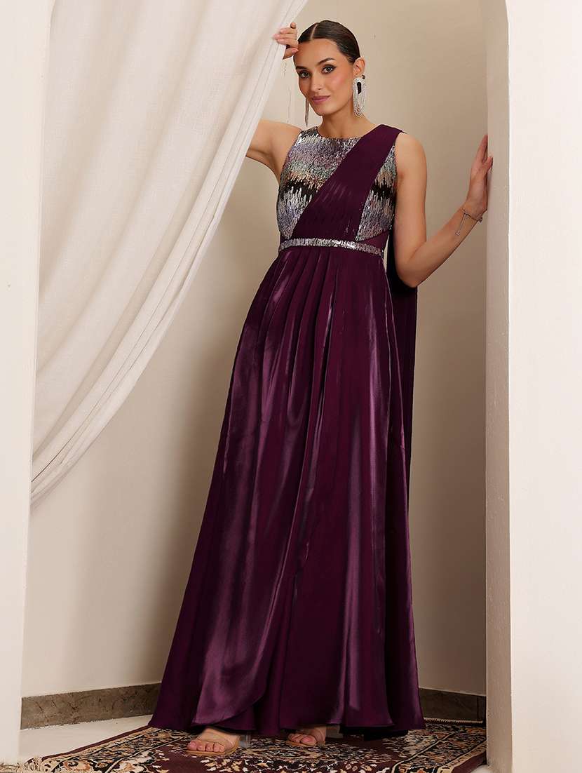 women sequined sleeveless drape flared dress - 22403252 -  Standard Image - 2