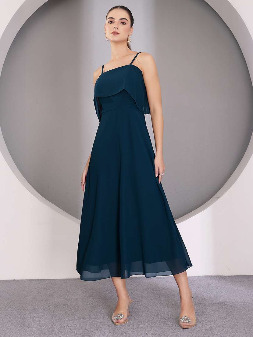 women solid shoulder strap a-line dress - 22403260 -  Standard Image - 2