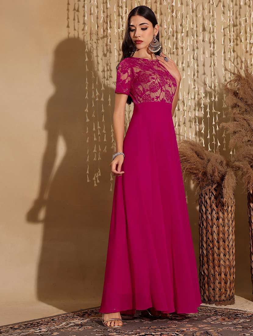 women self designed short sleeve lace fit & flare dress - 22403267 -  Standard Image - 2