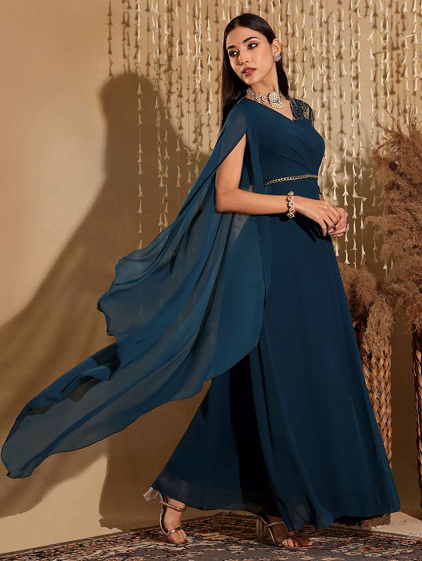 women self designed lace drape flaed dress - 22403269 -  Standard Image - 2