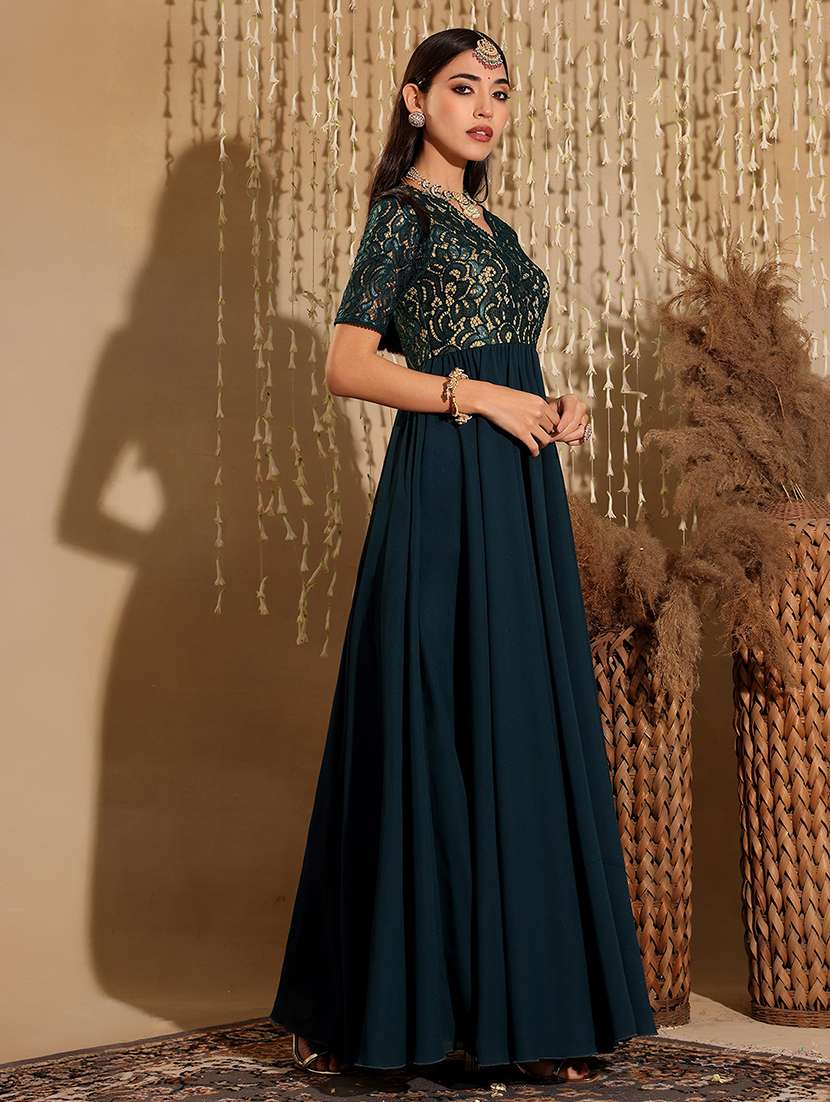 women self designed lace fit & flare dress - 22403270 -  Standard Image - 2