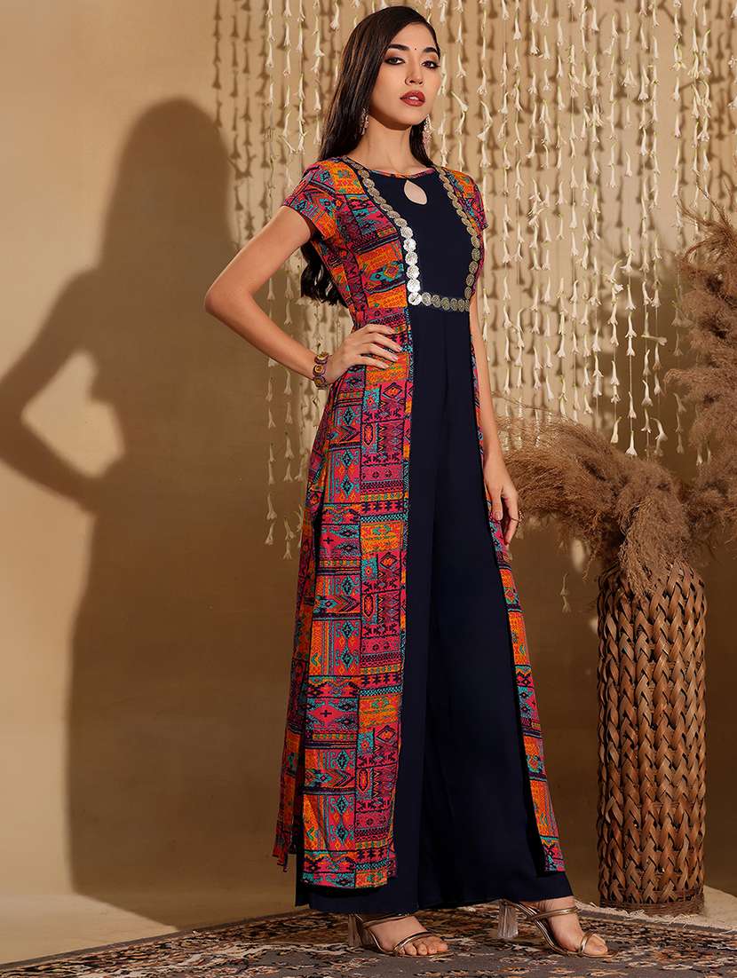 Women Printed Short Sleeve Fusion Jumpsuit - 22403272 -  Standard Image - 2