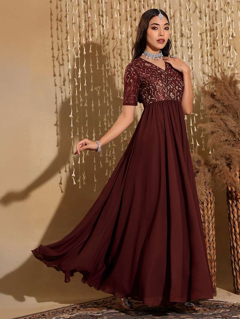 women self designed lace fit & flare dress - 22403274 -  Standard Image - 2