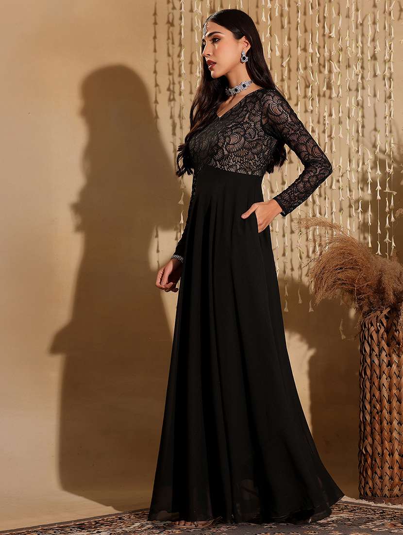 women self designed long sleeve lace fit & flare dress - 22403283 -  Standard Image - 2