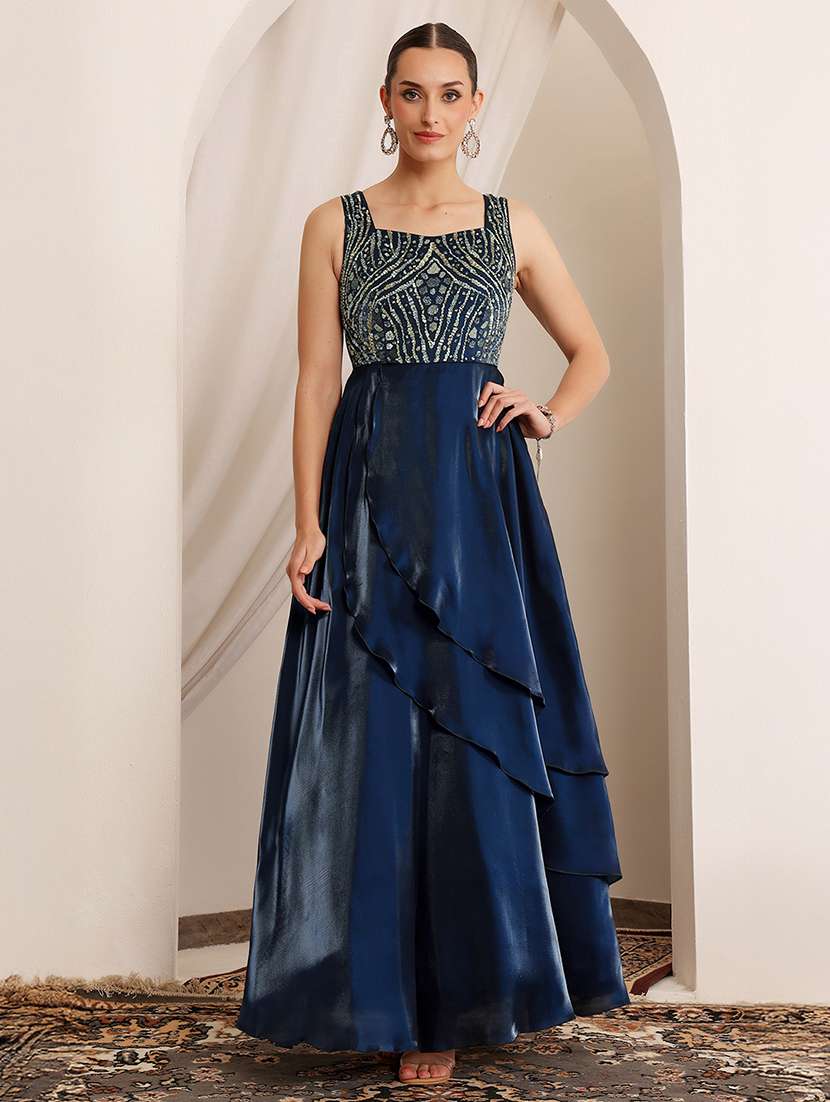 women embellished sleeveless fit & flare dress