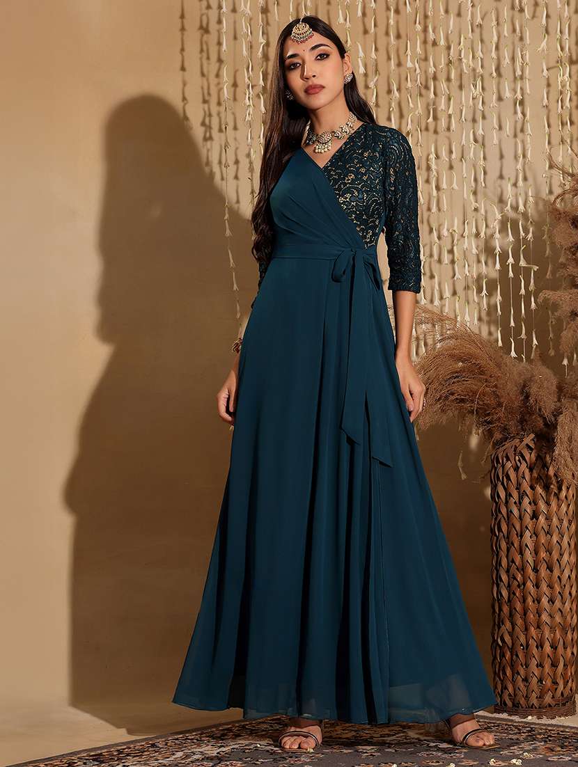 women sequined overlap neck flared dress
